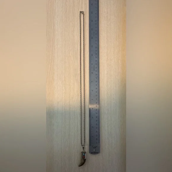 Native American Navajo bear claw pendant turquoise + coral silver 30” necklace - Picture 5 of 6